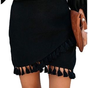 High Waist Wrap Front Tassel Hem Mini skirt